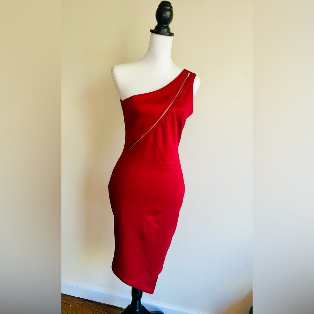 Good Time USA Red Crossed Zippered Stretch Size Masymmetrical Low High